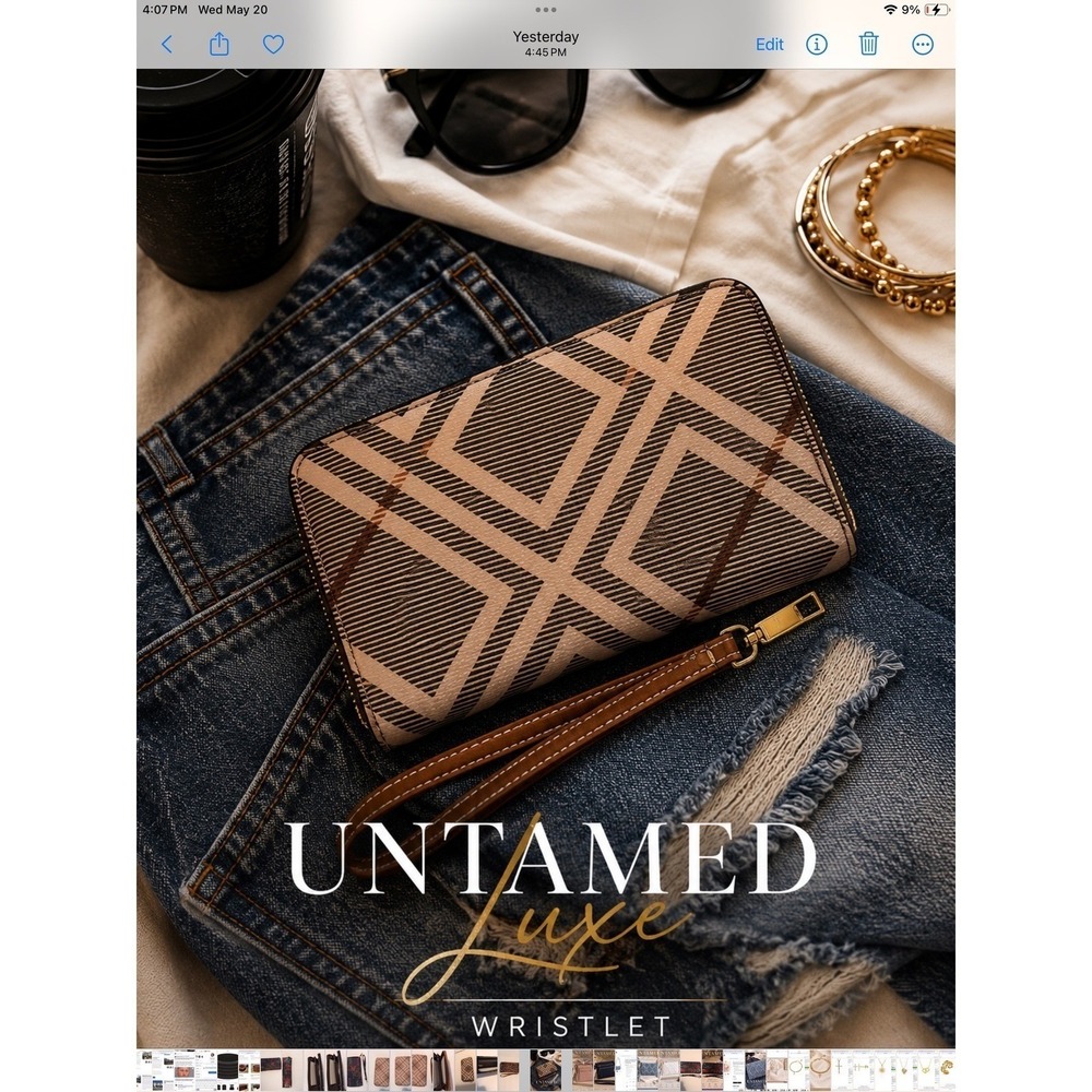 Geometric Plaid Zip Around Clutch - Picture 2 of 9